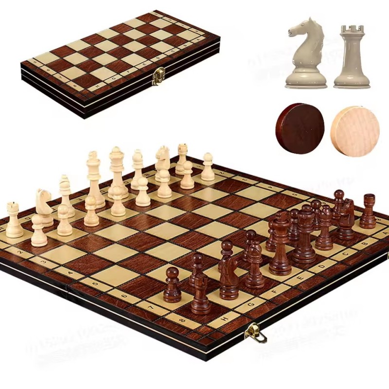 Board Game Yearbook - 3 in 1 Houten Schaakspel Draagbare