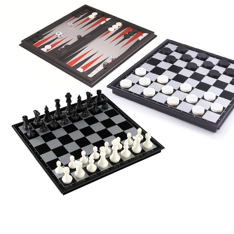 Board Game Yearbook - Opvouwbaar magnetisch schaakdammen Backgammon-spelbord 3-in-1 Ideaal