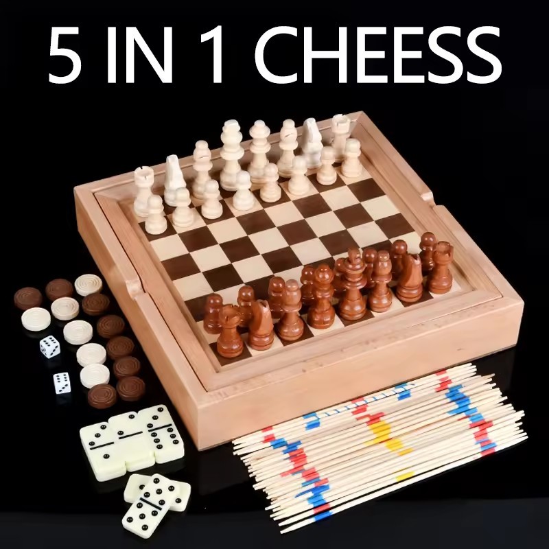 5-in-1 houten schaakbord handg - Board Game Yearbook recensie en prijs